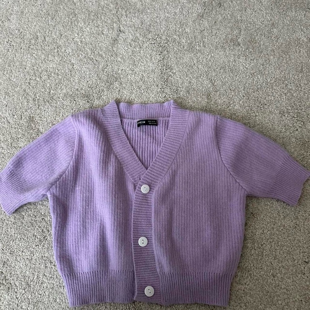 Purple short sleeve cardigan